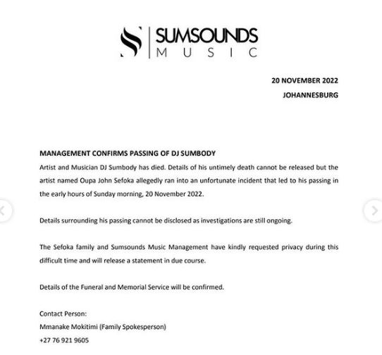DJ Sumbody has died - Haybo Wena SA